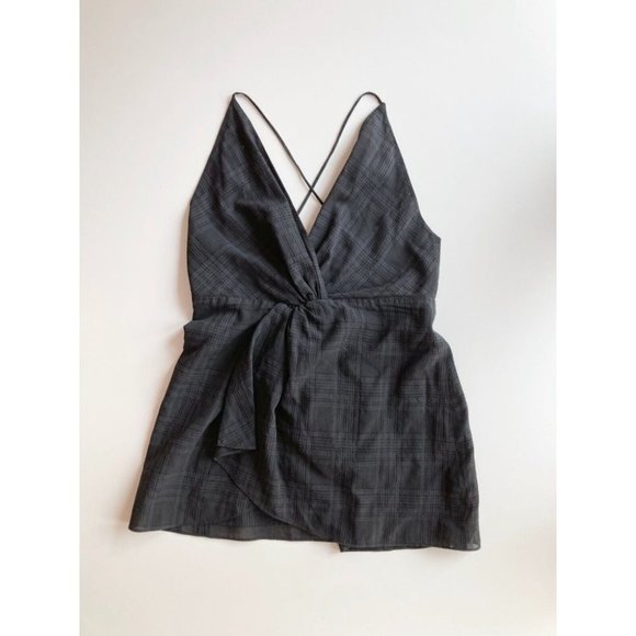 Aritzia WILFRED Pursuit Black Plaid Gauze V-Neck Twist Camisole Tank Top, Size M - Picture 5 of 16
